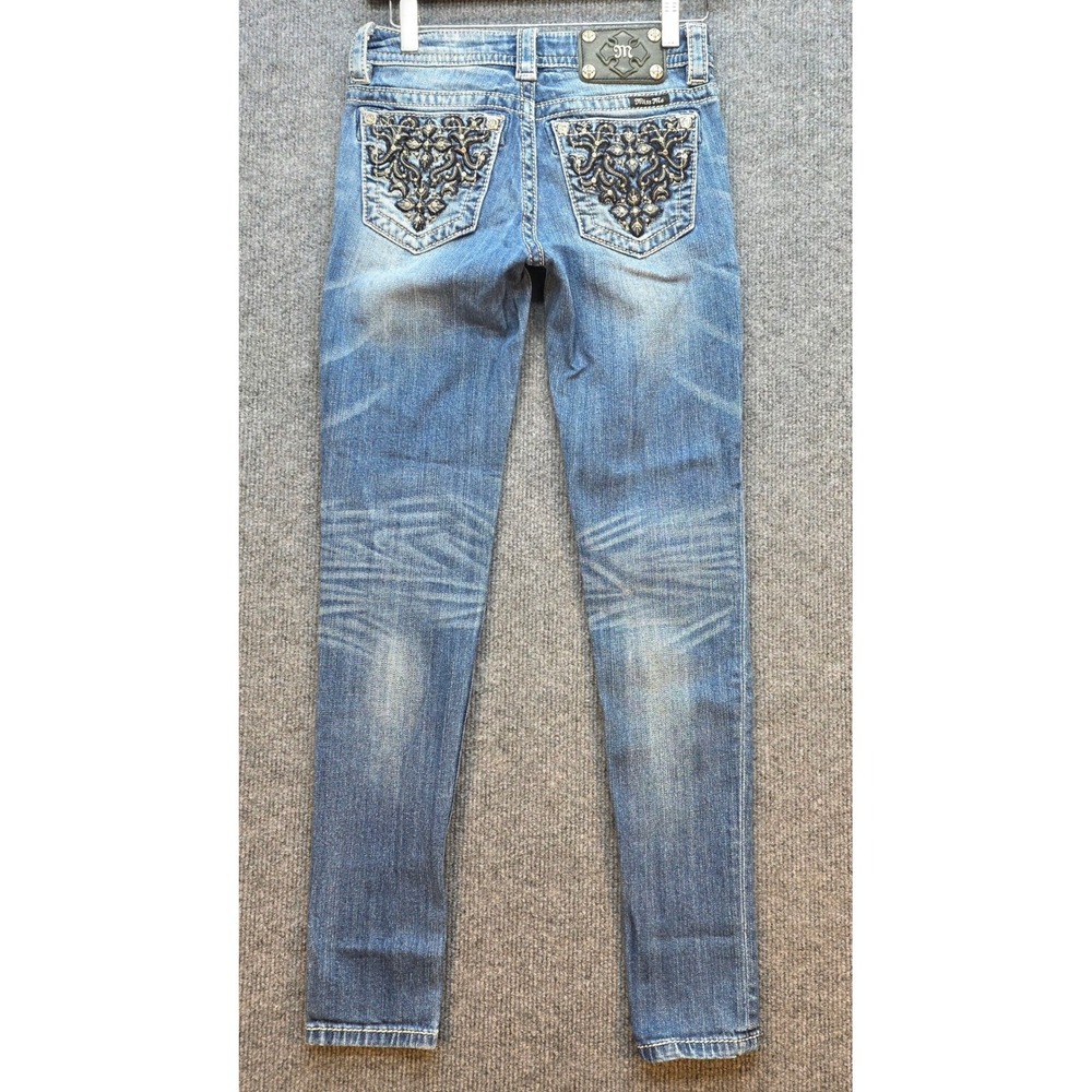Miss Me Skinny Jeans Womens Mid Rise Embellished Blue 24 Excellent Western - Picture 4 of 12